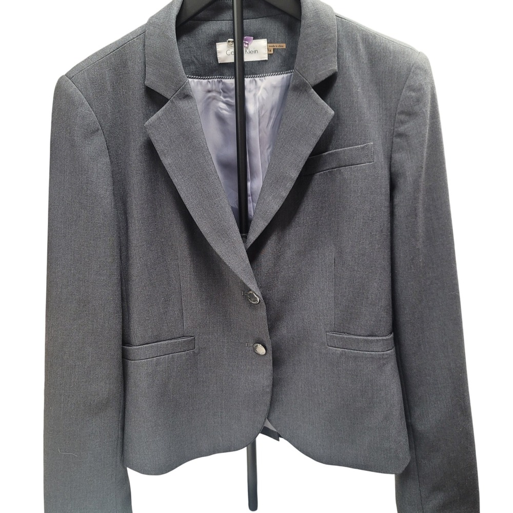 Calvin Klein Women's Gray Blazer Jacket‎ Sz 14 Plus Dressy Professional Tailored